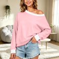 thumbnail image 2 of Enjoytime Sweatshirt for Women Patchwork Long Sleeve Off Shoulder Sweatshirt Fall Fashion Casual Pullover Tops, 2 of 8