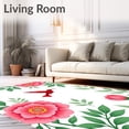 thumbnail image 2 of ODIKA 4'x6' Machine Washable Non-Slip Area Rug, Hummingbird Garden with Blooming Peony Botanical Illustrations High Traffic Rug with Pad, Pink, 477870, 2 of 8