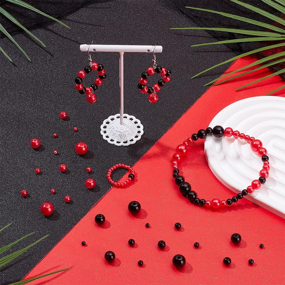 PH 3904pcs Red Black Pearl Beads Set 3/4/5/6/8/10mm Pearls Satin Beads Imination Pearls Punk Goth Spacer Bead for Bracelet Necklace Jewelry Making Decoration Colorful