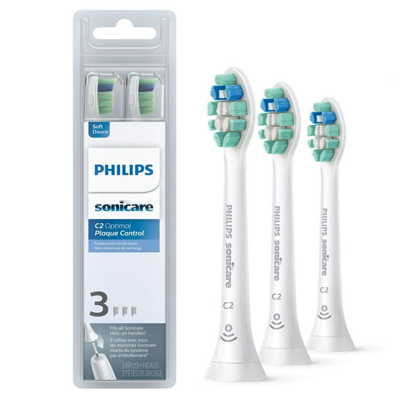 Philips Sonicare Têtes de Brosse Contrôle Optimal de la Plaque, 3 unités, HX9023/02, Blanc Dur sur la plaque. Doux pour les gencives.