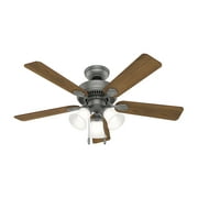 Hunter - Swanson Indoor Ceiling Fan With Light, 44-inch, Matte Silver, Traditional-style, 3-speed WhisperWind Motor, 50882, for living rooms, bedrooms, home offices, kitchens