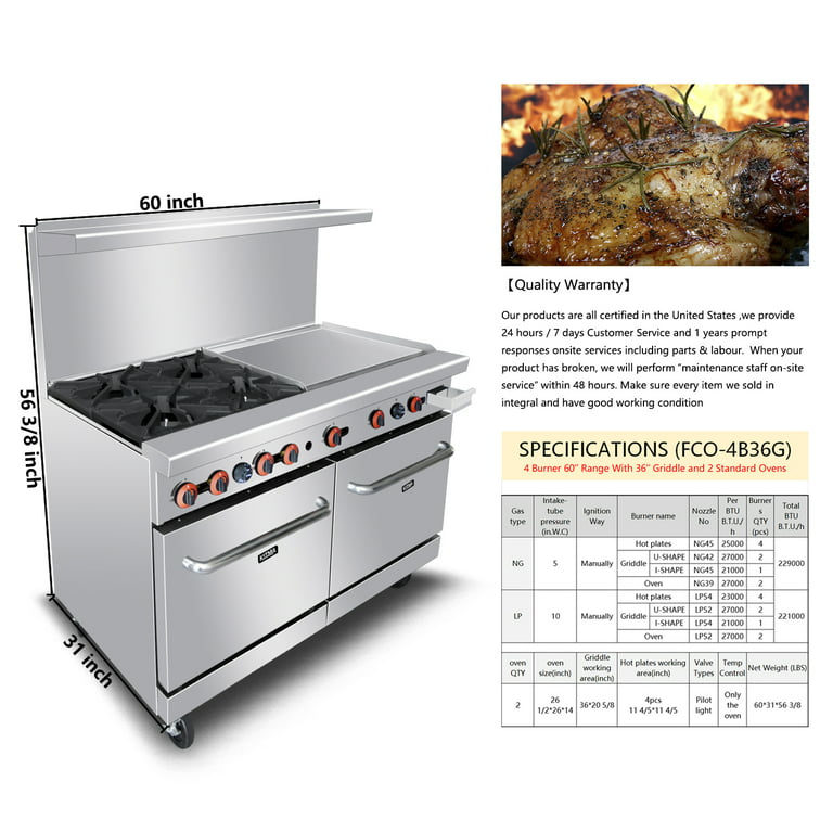 New 36 Range 36 Griddle 1 Full Oven Stove Salamander Top Natural or LP  Propane Gas - 5 Star Restaurant Equipment