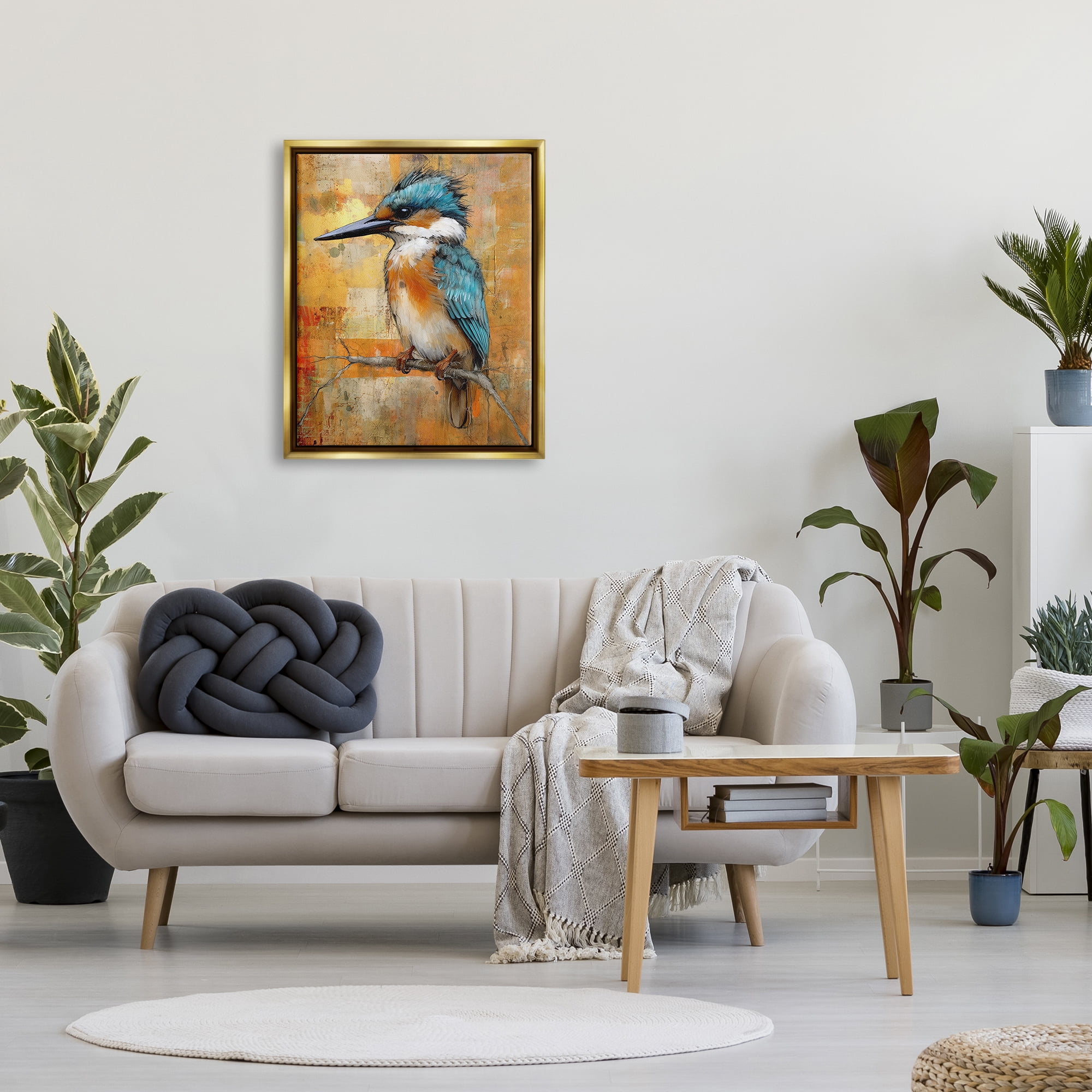 Stupell Industries Blue Jay Modern Painting Animals & Insects Painting Gold Floater Framed Canvas Art Print Wall Art, 25 x 31