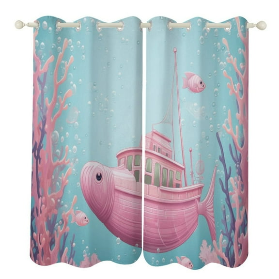 Blackout Curtains for Bedroom Ocean Mermaid Coral Full Room Darkening Grommet Curtains for Living Room,Thermal Insulated Ombre Drapes