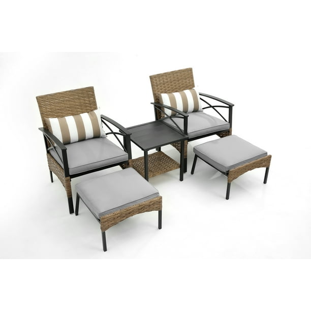 Patio Chairs with Ottomans Set of 2, HSUNNS 5 Piece Balcony Furniture