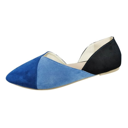 Omagie Women s Flats Pointed Toe Ballet Shoes Knit Low Wedge Slip on Walking Shoes Casual Dress Loafers(Blue 9.5)