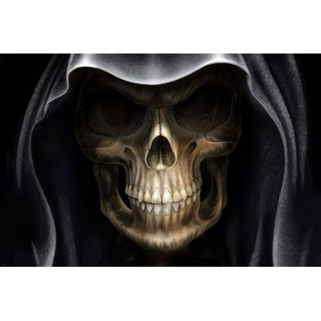 Demon Alien Skull Poster Goth Scary Wide Cheekbones Eyes Hood Covered 24X36