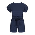 thumbnail image 4 of HOZADOIE Womens Lounge Set Novel Spring Summer Solid Color Crew Neck Casual Short Sleeves Cropped Ruffled Top Relaxed Drawstring Shorts with Pockets Matching Two Piece Set, 4 of 9