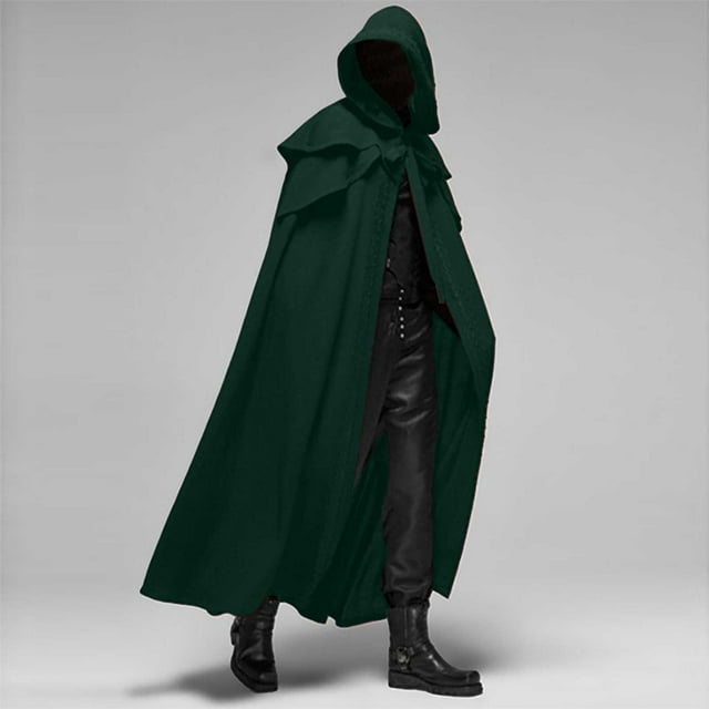 DPTALR Cape Longue Rétro Gothique à Capuche Patchwork pour Hommes Tenue de Scène Décontractée