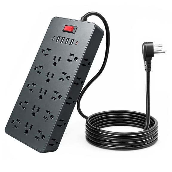ZHANGONG 2000J Surge Protector Power Strip with 25 Outlets & 6 USB Ports (2 USB-C), 15A 1875W, 6.5ft Extension Cord, Flat Plug, Wall Mountable for Home Office Desk