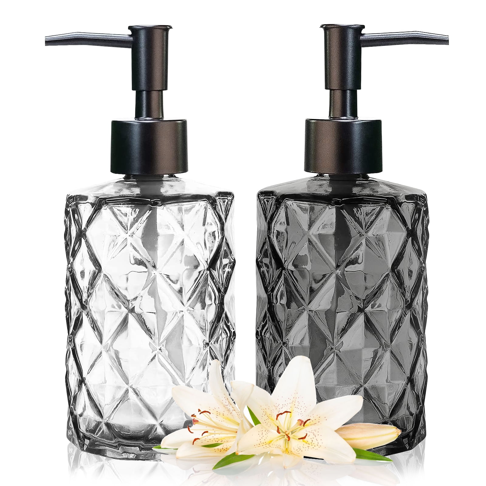 Aomota 2 Pack Glass Soap Dispenser Diamond Design , 12 Ounce Kitchen