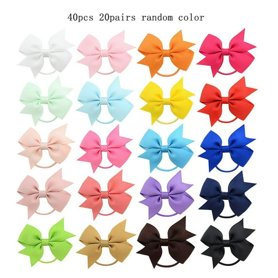 Grosgrain Ribbon Rubber Band Baby Girls Infants Toddler Bows Headwear Hair Accessories Hair Bands Elastic Hair Ties 40PCS 20PAIRS RANDOM COLOR