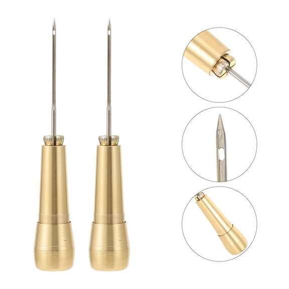 FELTECHELECTR 2Pcs Sewing Awl Golden Copper Steel For Leather Accessory Repair Equipment