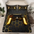 thumbnail image 2 of Manfei Teens Video Game Queen Sheet Sets,Console Game Lover Flat Sheet,Yellow Hexagon Print Queen Fitted Sheet For Kids,Microfiber Bedroom Decor,4-Piece, 2 of 7