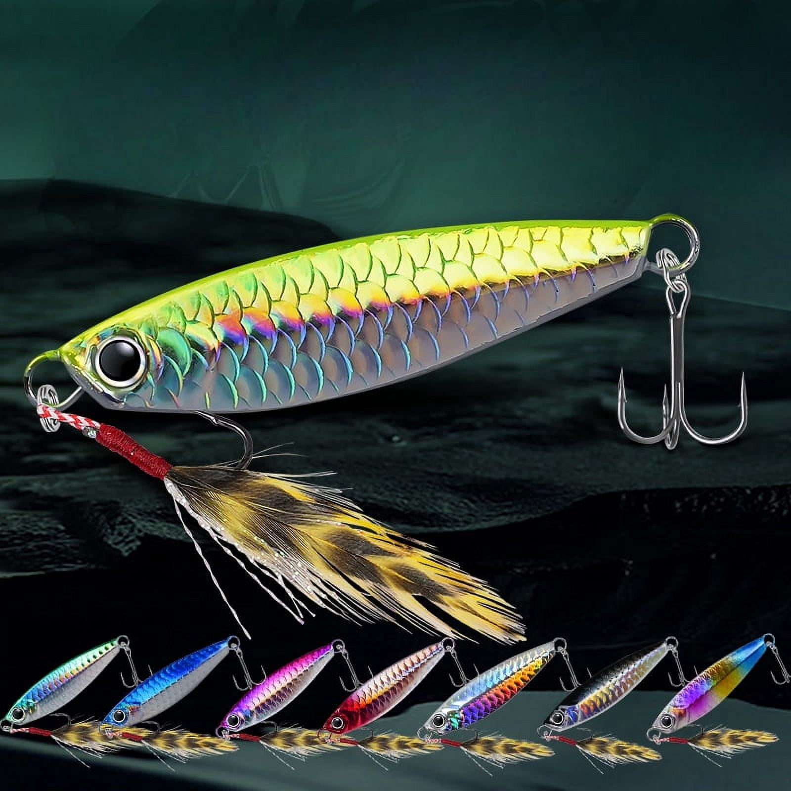 2PC Fishing Lures Jigs Iron Plate Fish Scale Pattern All Water Layer Blue Green White black Pink Red Baits