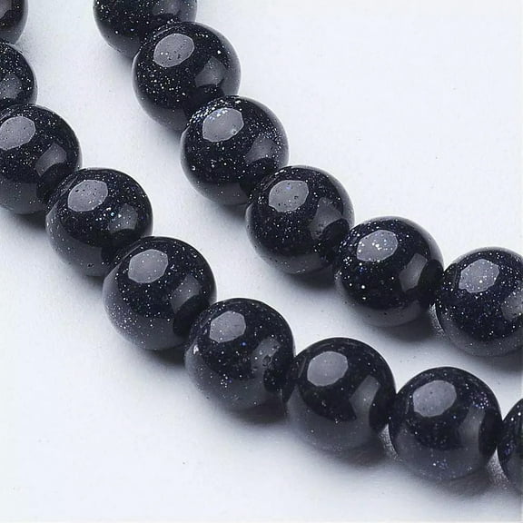 U8MO Blue Sandstone Beads Sparkly Navy Goldstone Gemstones 6mm Sparkle Jewelry 15"