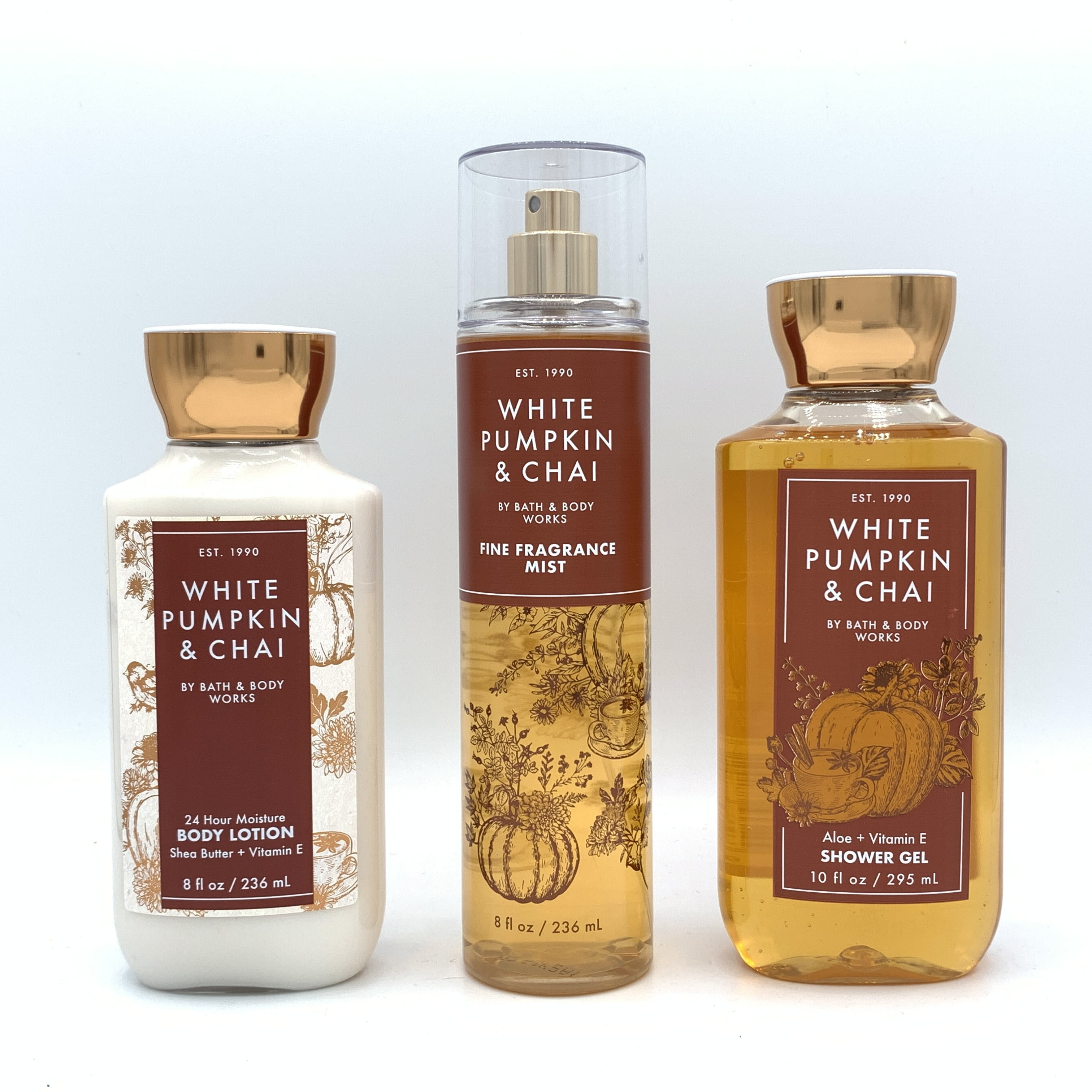 Bath And Body Works White Pumpkin And Chai Body Lotion Fine Fragrance Mist And Shower Gel 3 Piece Bundle Walmart Com