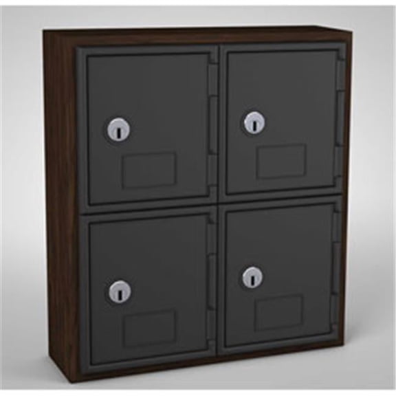Cell Phone Locker 4 Door with Key Lock, Walnut & Black - 12 x 4 x 13.5 in.