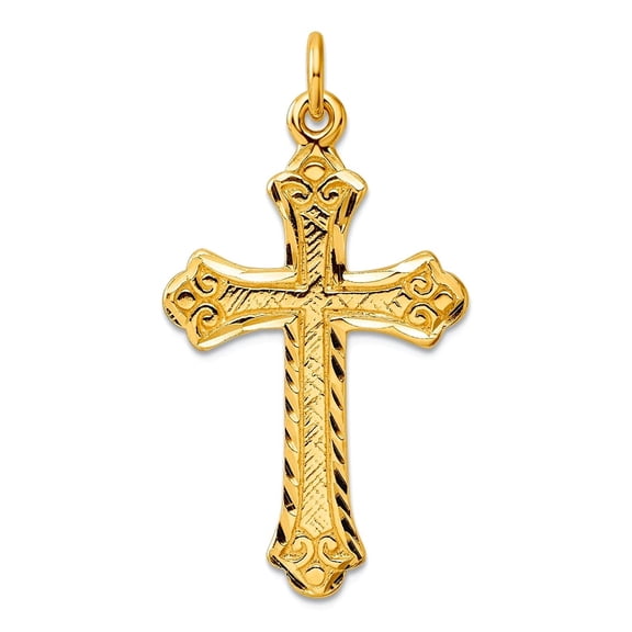 925 Sterling Silver Polished and Sparkle-Cut Gold-tone Religious Faith Cross Pendant Necklace 38.5x20.8mm Wide 1.3mm Thi