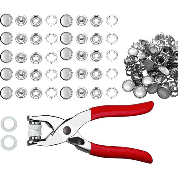 100pcs Snap Fasteners Kit , Metal Snap Button Kit with Fastener Pliers No Sewing, 10mm Snap on Button Kit Rust Proof DIY Press Studs Button Fix Tools for Fabric Clothing, chrome