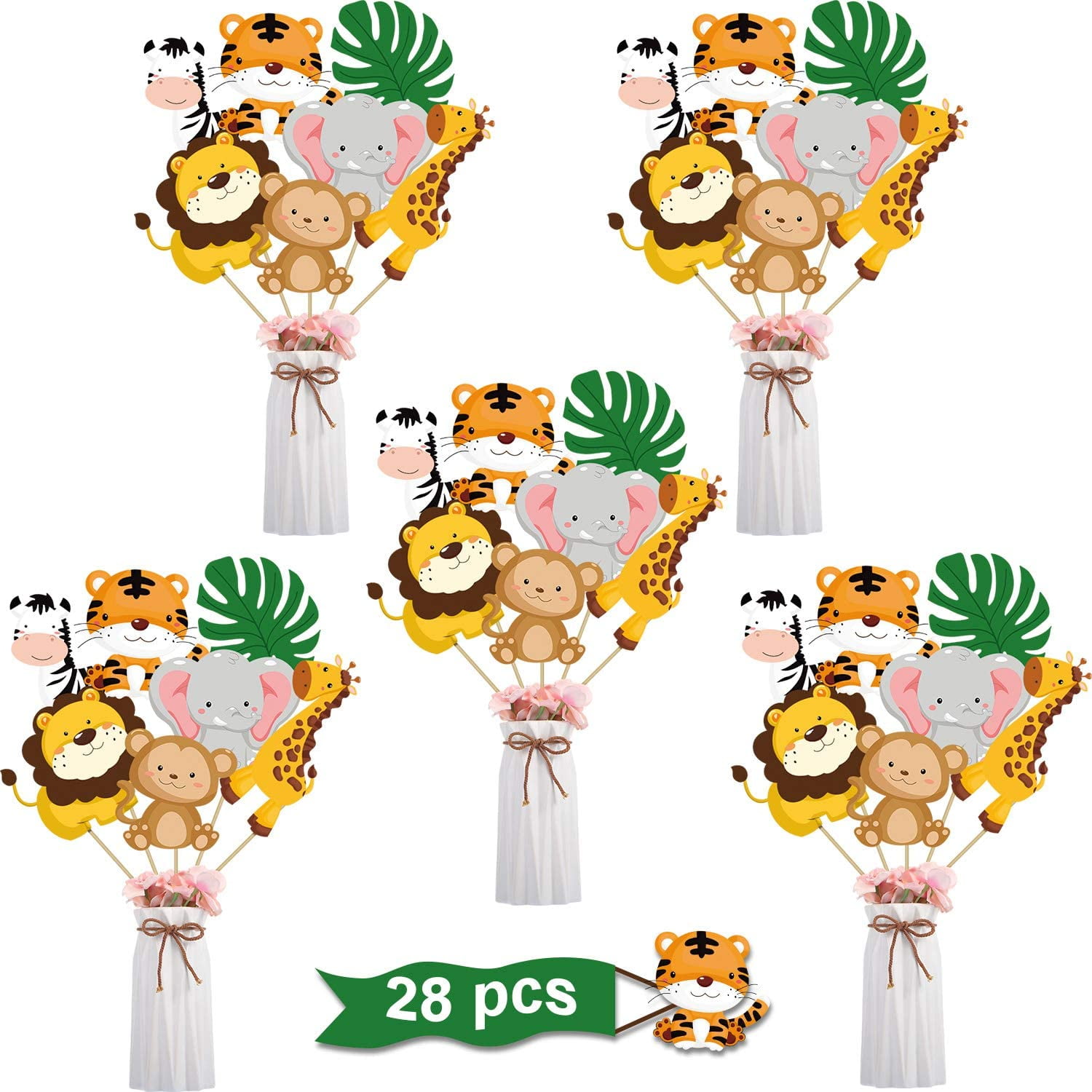 SUNBEAUTY Cake Toppers Jungle Theme Birthday Animals Safari Party Decorations 