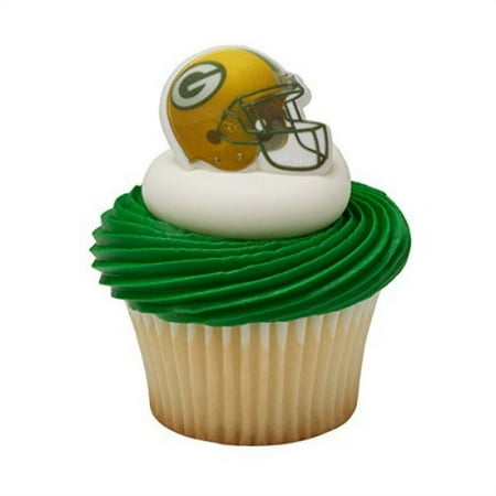 nfl green bay packers football helmet cupcake rings - 24 pcs