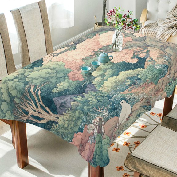 Yayeee Tablecloths 54" x 54" Rectangle Wrinkle Resistant Party Table Cover, Floral Forest Pattern