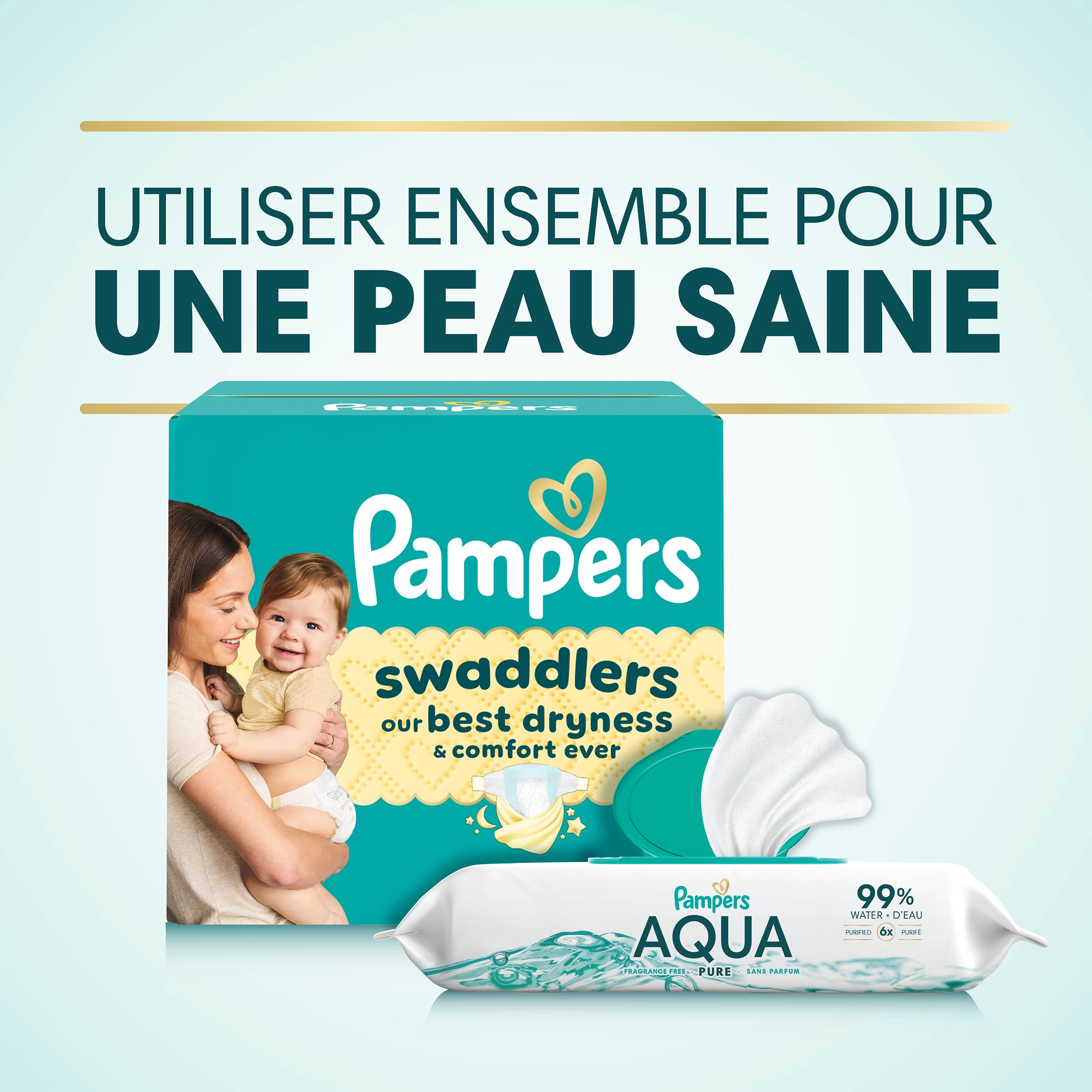 Lingettes pour bébés Pampers Aqua Pure Sensitive, 99 % d’eau, hypoallergéniques, non parfumées, 672 lingettes pour bébés au total (12X emballages rabattables)