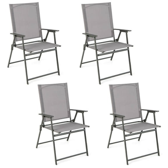 YYAo Folding Chair, Outdoor Lawn Chair,Set of 4 Patio Folding Chair Set with Rustproof Metal Frame-Gray