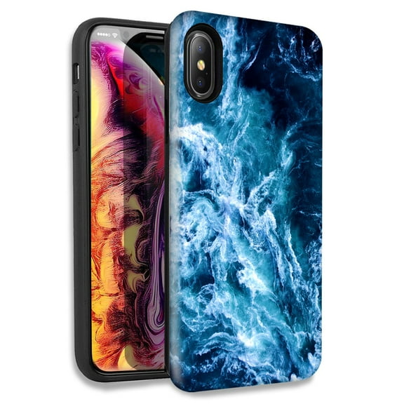 Mundaze Deep Blue Ocean Waves Double Layer Hybrid Case Cover For Apple iPhone XS Max