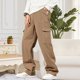 thumbnail image 1 of Pantalones largos para hombre, moda informal, cómodos, sólidos, con bolsillos, con cordón ajustable, pantalones regulares de poliéster para hombre., 1 of 9