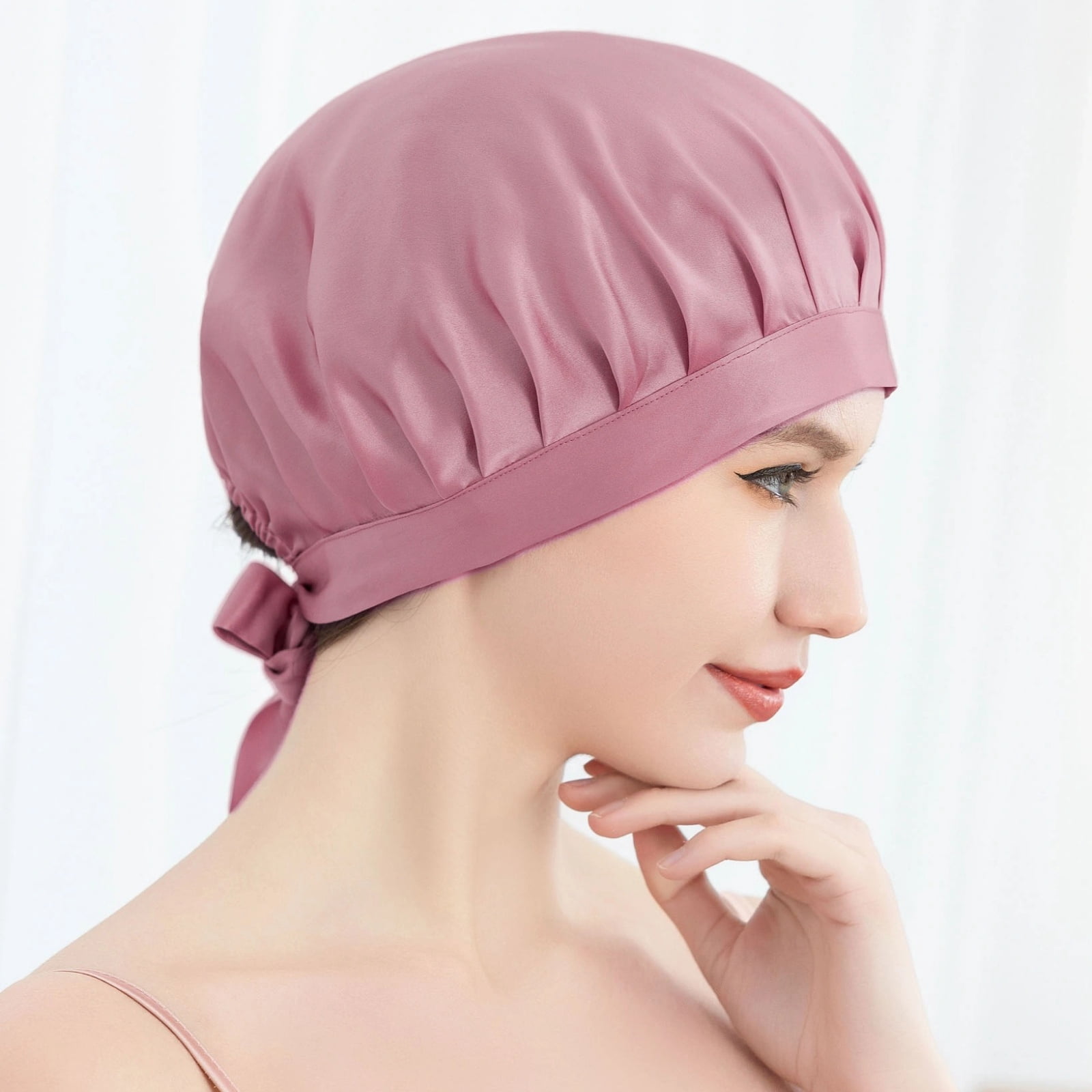 SusanSilk 100% Mulberry Silk Breathable Double Layer Sleep Cap with Tie Band