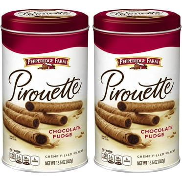 Pepperidge Farm, Pirouettes Chocolate Fudge Créme Filled Wafers, 13.5 oz. Can (Pack of 2)