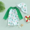 thumbnail image 2 of Zanarzt Toddler Infant Baby Boys Swimsuit Kids Rash Guard One Piece Newborn Zipper Bathing Suit Swimwear with Hat Green,12-18 Months, 2 of 7