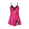 thumbnail image 2 of Vestido de noche de satén sexy para mujeres con encaje, pijama, color fucsia - Encaje M, 2 of 7