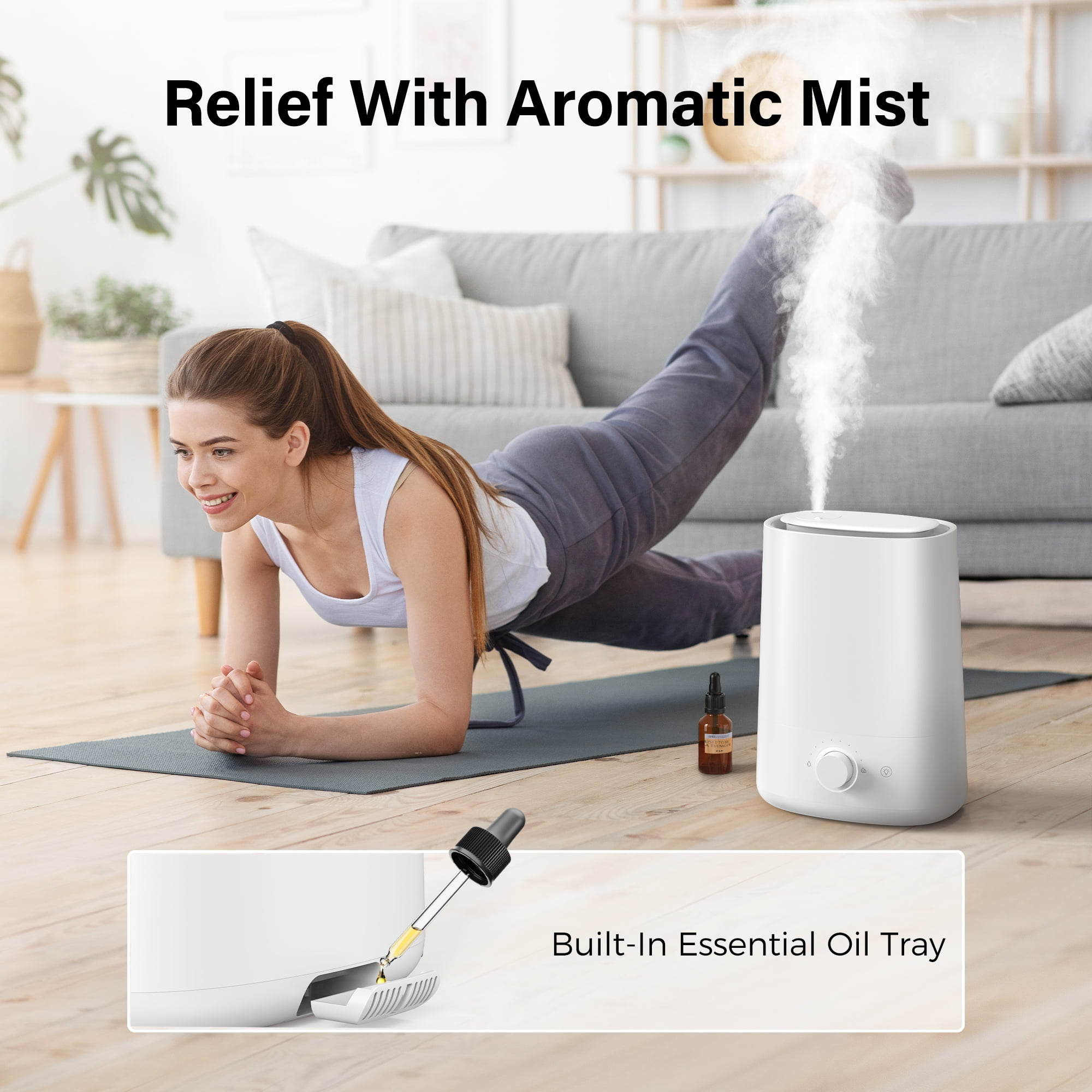 ALROCKET 5L Humidifiers for Bedroom, Cool Mist Humidfiers for Home Large Room,50H Runtime Ultrasonic Humidifier,Baby and Plant,White