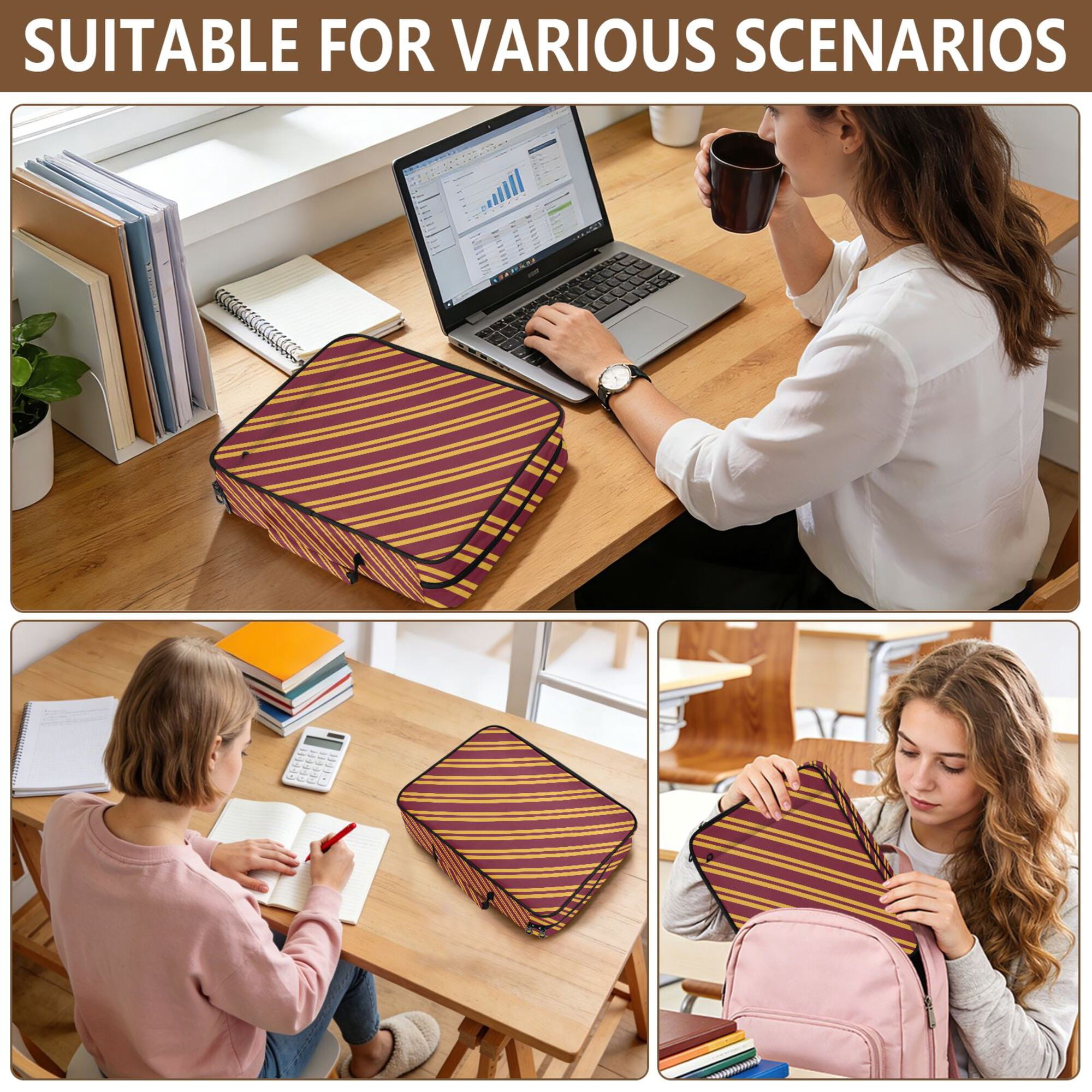 FORMRS Accordion File Folder A4 Size 7-Pocket Expanding Document Organizer Bag with 3 Ring Binder, Red Stripes Pattern