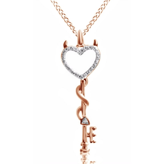 AFFY Natural Diamond Accent Devil Heart Key Pendant Necklace in 14k Rose Gold over Sterling Silver