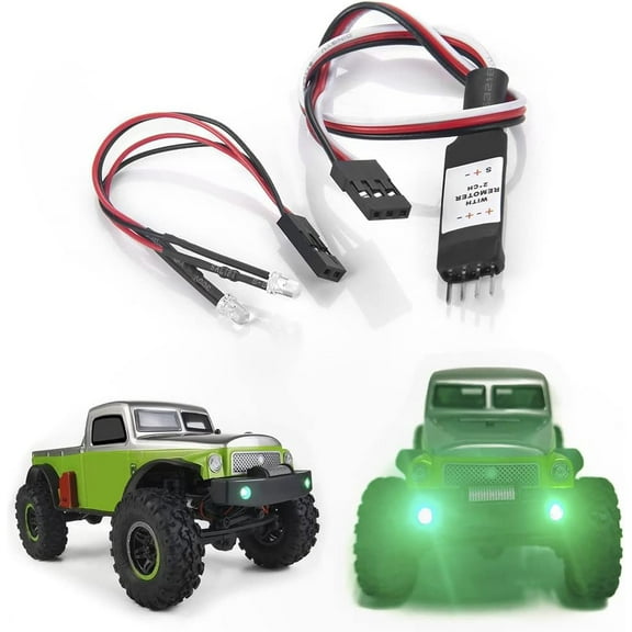 RC LED Headlights with Light Switch Control Module CH2 for 1/24 Axial SCX24 AXI00004 RC Crawler Car Green