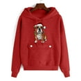 thumbnail image 5 of Women’s Christmas Graphic Hoodie Fleece Lined Oversized Long Sleeve Pullover Sweatshirt with Button Pocket Santa Print Holiday Casual Top,Red,XXL, 5 of 5