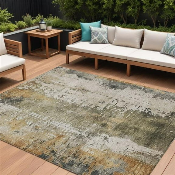 HomeRoots 616181 8 x 10 ft. Olive Green & Ivory Abstract Washable Indoor & Outdoor Rectangle Area Rug