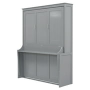Euroco Queen Size Murphy Bed with Desk and Shelves, Convertible Wall Bed into Cabinet for Living Room, Easy Open and Close, Gray
