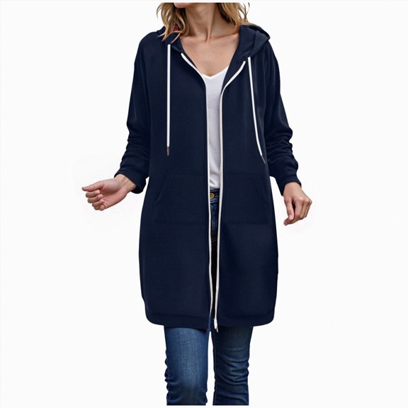 Godom Long Hoodies for Women Zip Up Fleece Jacket Tunic Sweatshirts Fall Winter Fashion Clothes