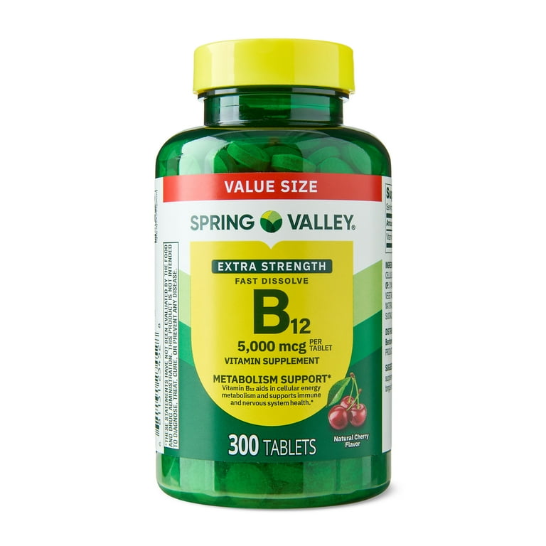 Spring Valley Extra Strength Vitamin B12 Tablets, 5000 mcg, 300 ct