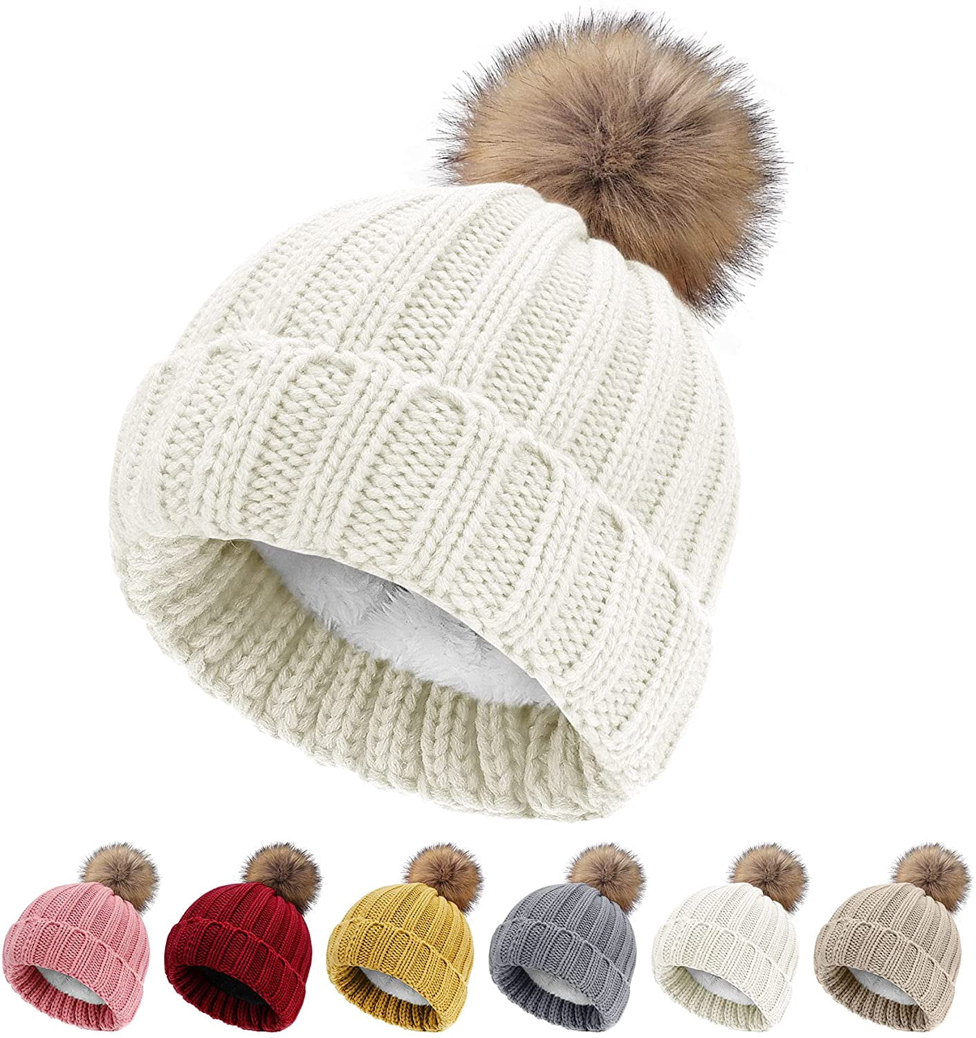 Womens Winter Knitted Beanie with Pom 