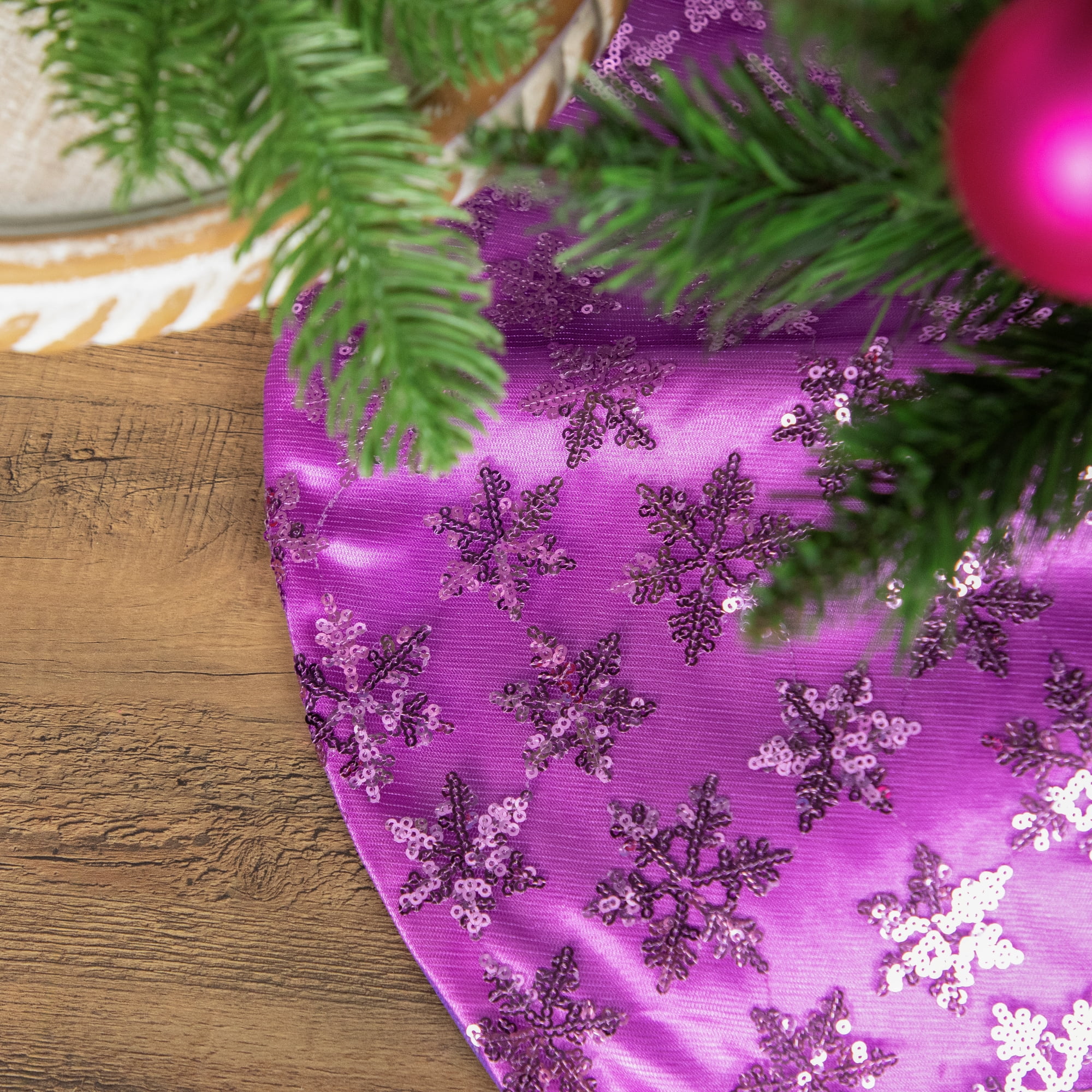 20" Decorative Purple Sequin Snowflake Pattern Mini Christmas Tree Skirt