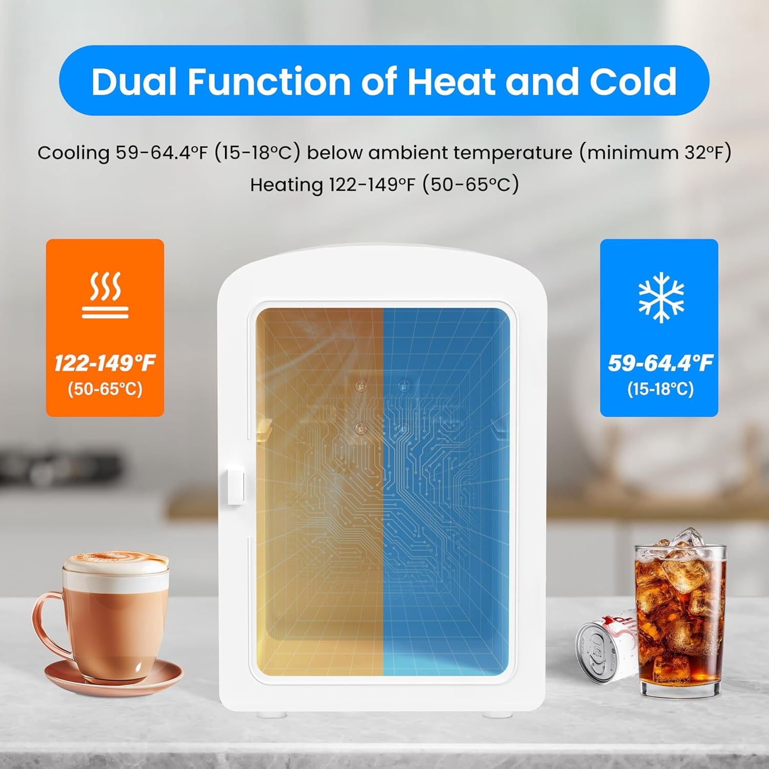 Simple Deluxe Mini Fridge with Observation Window, 6L/9 Can, Portable Warmer & Cooler, Personal Refrigerator, AC/DC, White New