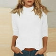 thumbnail image 2 of Dwellite Women’s 3/4 Sleeve Loose Mock Neck Tee Soft Layering Top, Casual Look, Spring-Fall Basic Shirt White S, 2 of 6