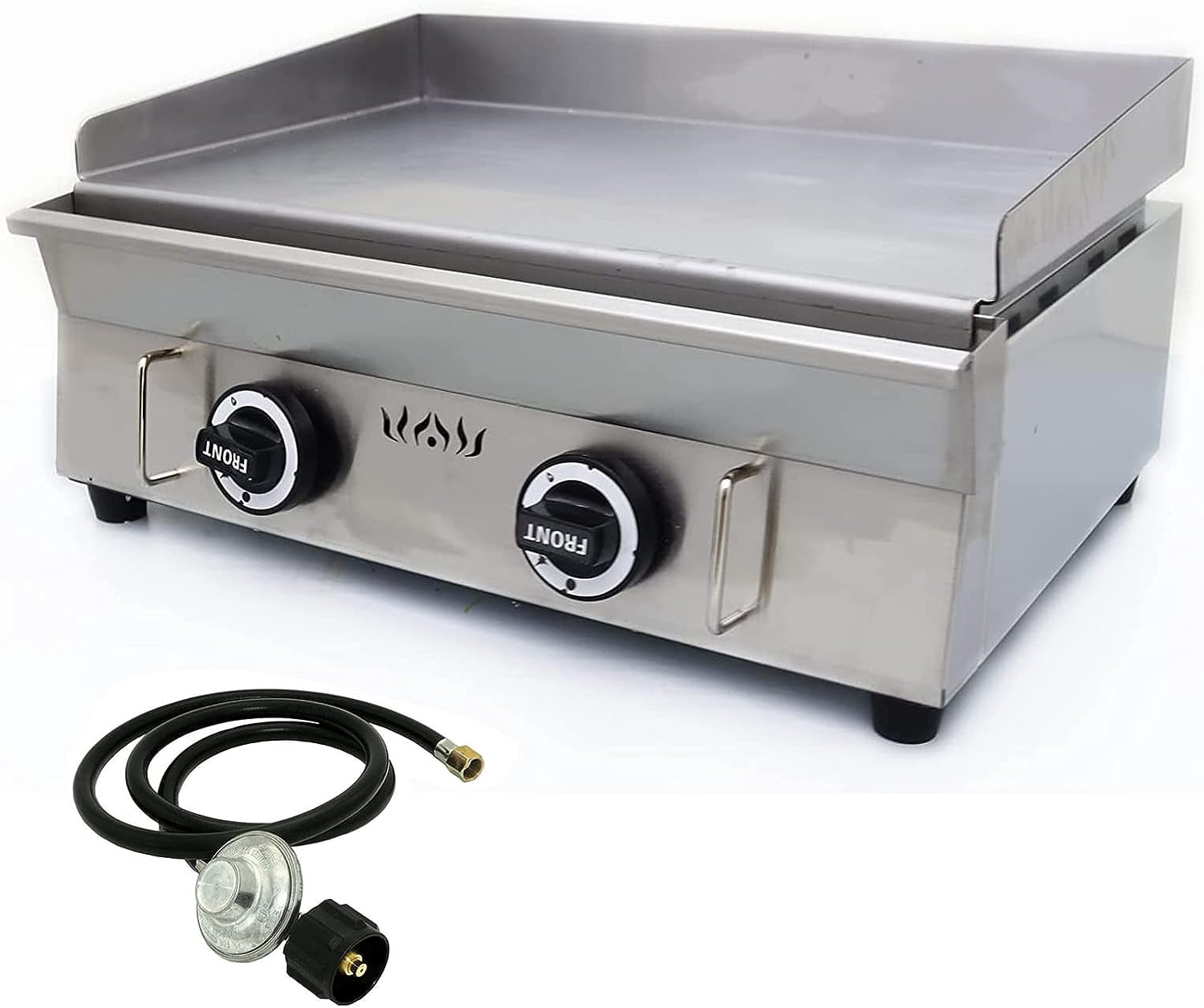 EQCOTWEA LPG Gas Grill Countertop Flat Griddle Hot Plate BBQ 2 Burner for Commercial Restaurant Kitchen Camp Stainless Steel