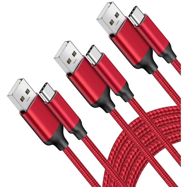 Cable USB tipo C Wosixima 3A de carga rápida, paquete de 3 m, rojo